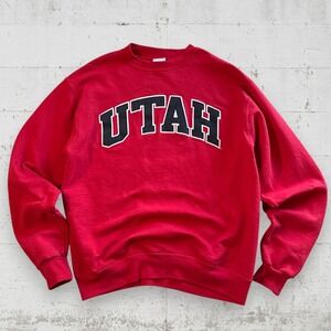 Champion Utah Utes Crewneck Sweatshirt Sz M Spell Out Red